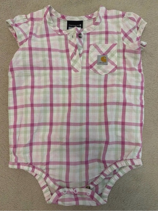 Carhartt Other - Carhartt Pink and Light Green Plaid Baby/Toddler Shirt